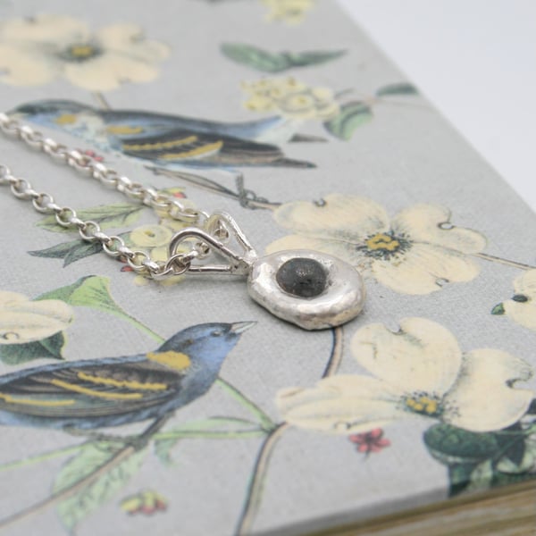 Handmade Organic Silver and Sapphire Necklace, Molten Silver Necklace 