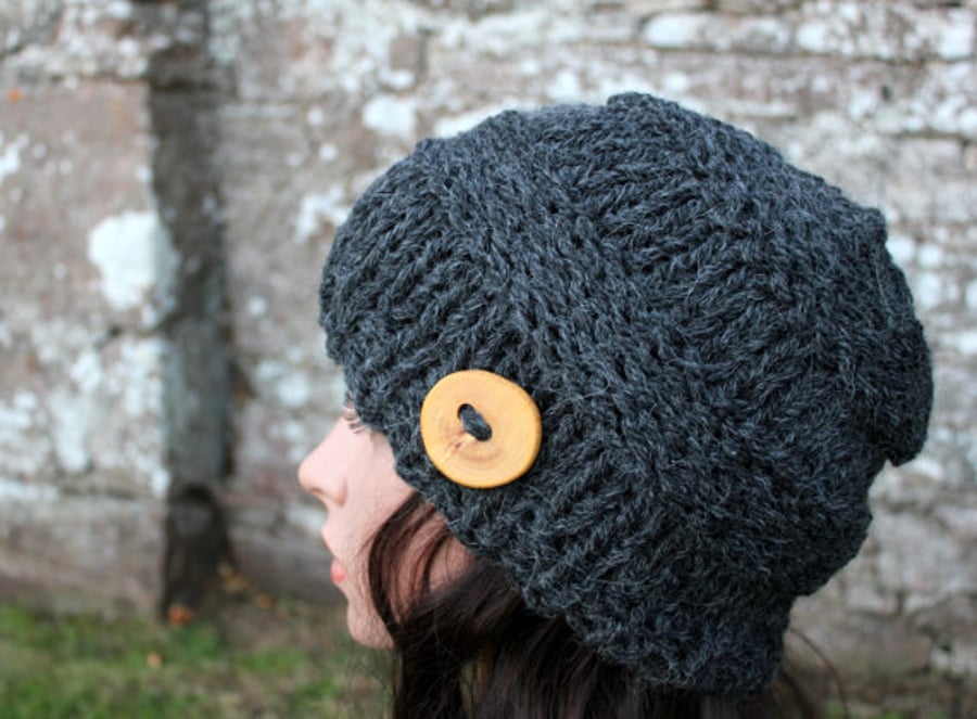 Dark gray womens hat, chunky knit hat, gift guide fir her