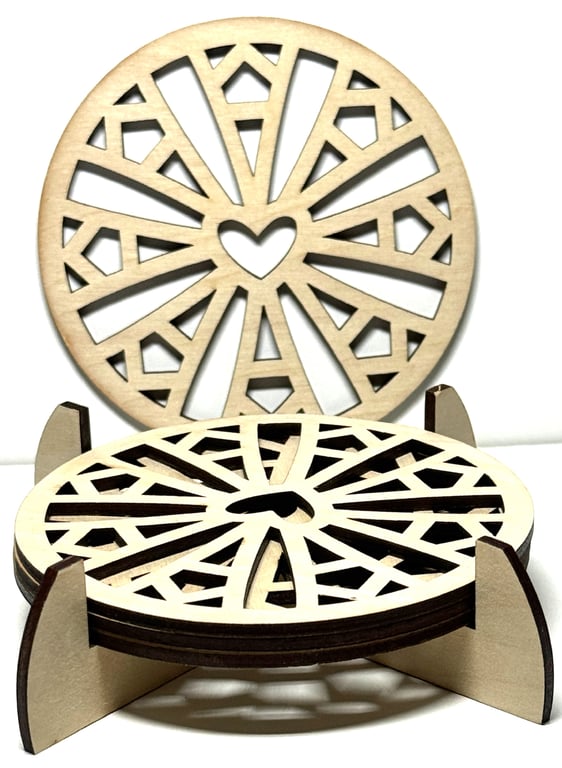 Baltic Birch Wooden Coaster - Set of 4  with stand (8)