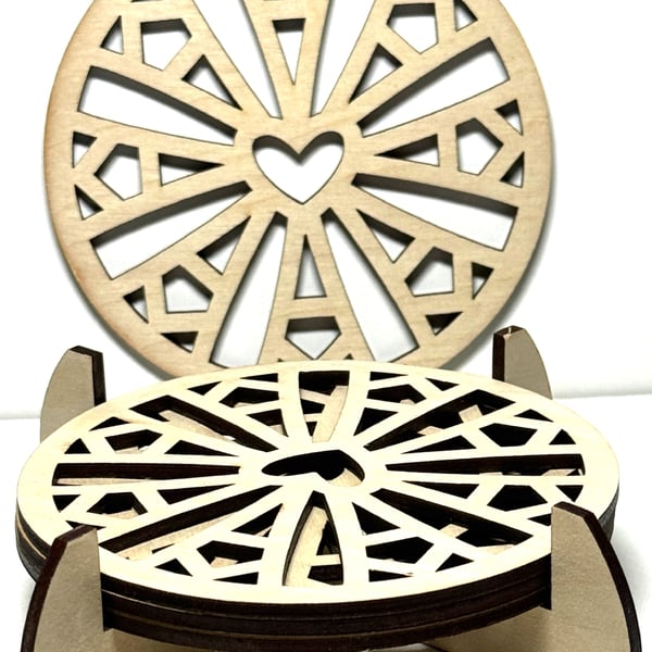 Baltic Birch Wooden Coaster - Set of 4  with stand (8)