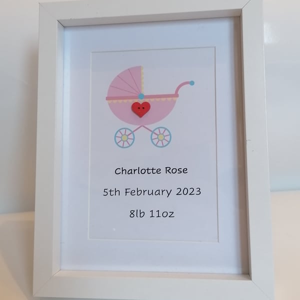 New baby girl personalised information in a white 6 x 8 in frame 