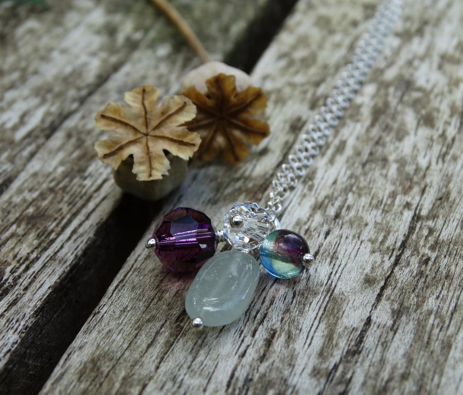 Bramble gemstone and crystal charm cluster pendant