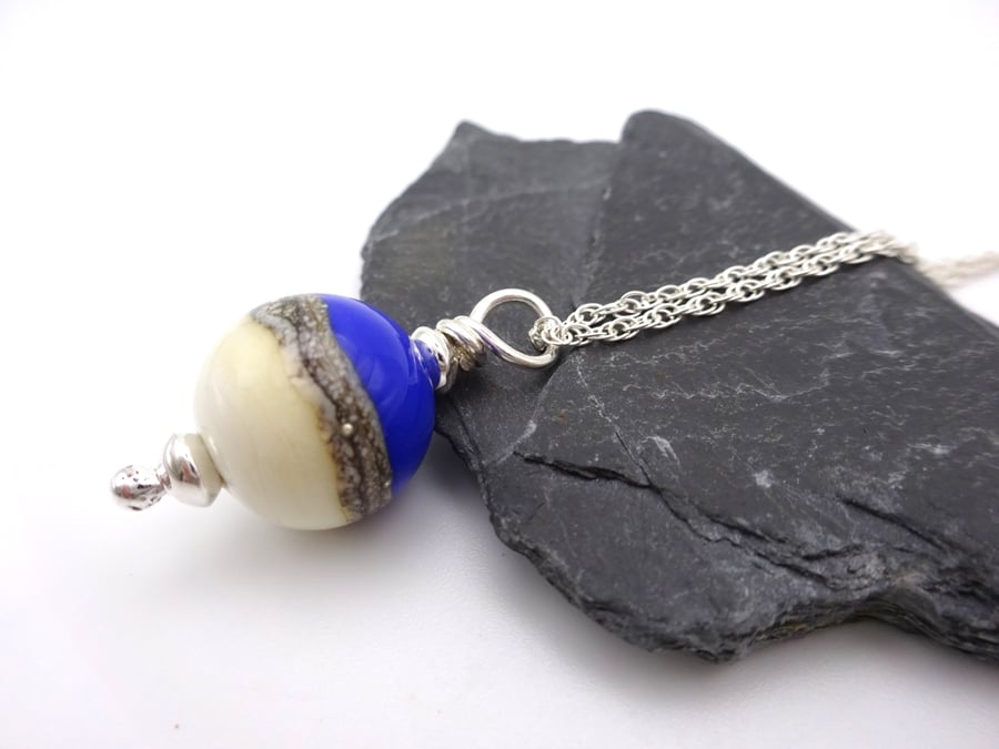 blue sphere lampwork glass pendant necklace