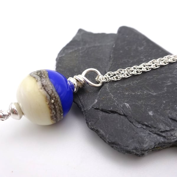 blue sphere lampwork glass pendant necklace