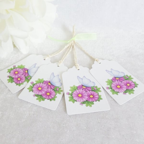 Blue Butterfly & Daisy Gift Tags - set of 4 tags
