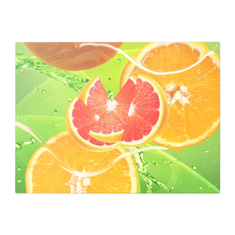 Oranges On Green Water Splash Background Glass Chopping Board