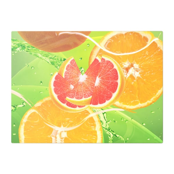Oranges On Green Water Splash Background Glass Chopping Board