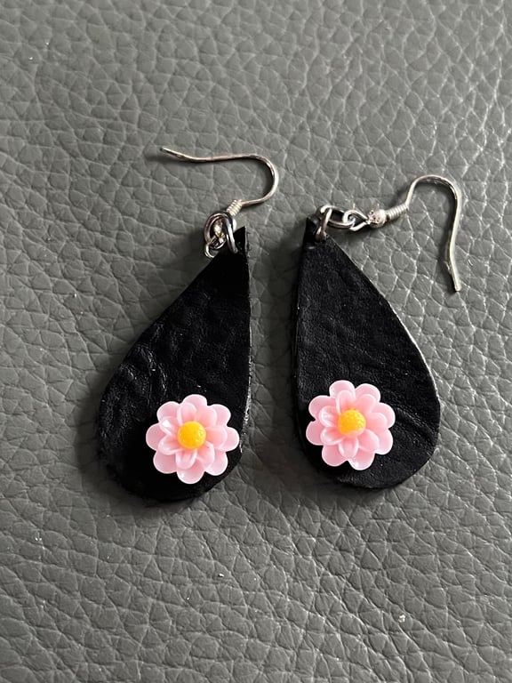 Black Boho Leather Earrings - Lightweight Leather Jewellery 