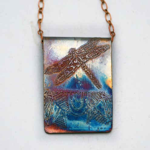 Etched Copper Dragonfly Pendant