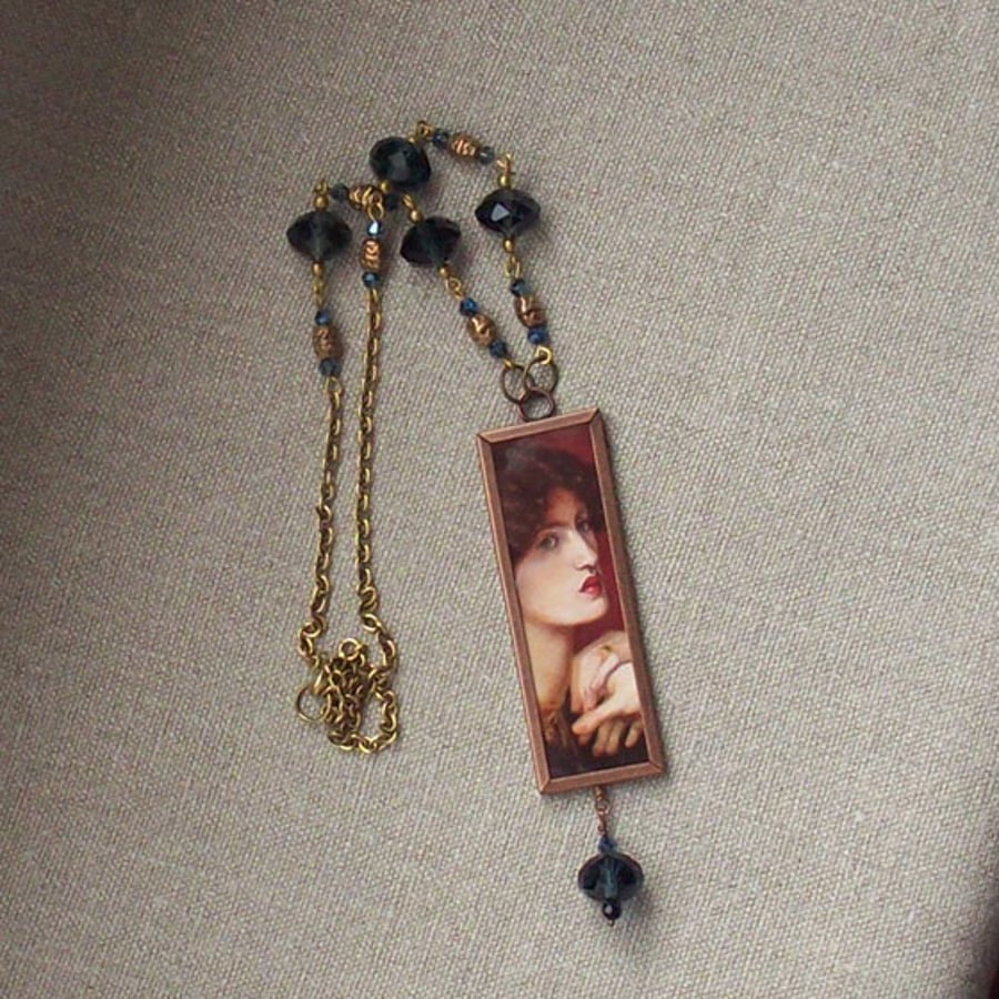 Dante Gabriel Rossetti Mrs Morris in a Blue Dress Art Necklace