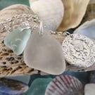 Grey and Aqua Scottish Sea Glass and Silver Necklace