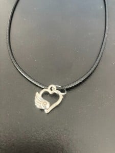 heart angel wing charm pendant on a 18" leather cord necklace