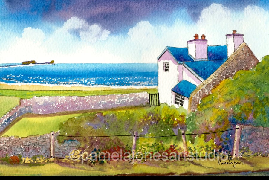 The Old Rectory, Rhossili Bay, Gower, Original Watercolour in 14 x 11 '' Mount