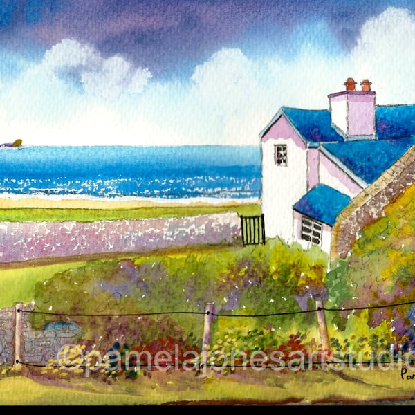 The Old Rectory, Rhossili Bay, Gower, Original Watercolour in 14 x 11 '' Mount