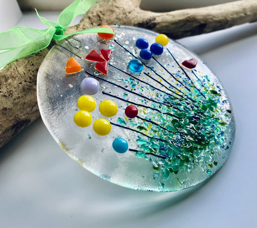 colourful suncatcher fused glass, gift for her, housewarming gift, floral