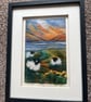 Moorland sunset  with lake and sheep needle felt picture black frame 