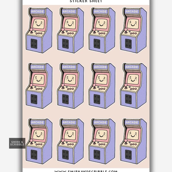 Funny Vinyl Sticker Sheet For Adults - Arcade Video Game