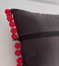 Printed Velvet Jungle Design Cushion Cover with Red Pom Poms - Image 2