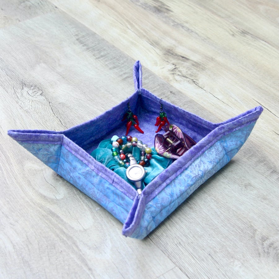 Quilted storage box featuring glittery blue and... Folksy