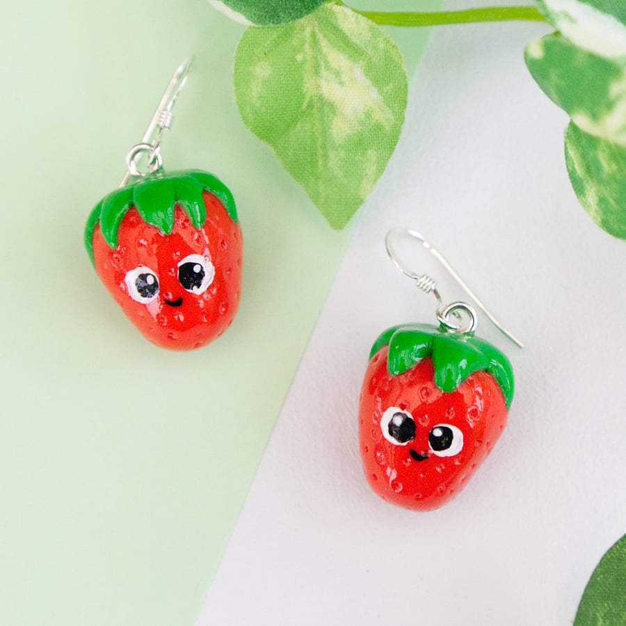 Cute Strawberry Polymer Clay Earrings