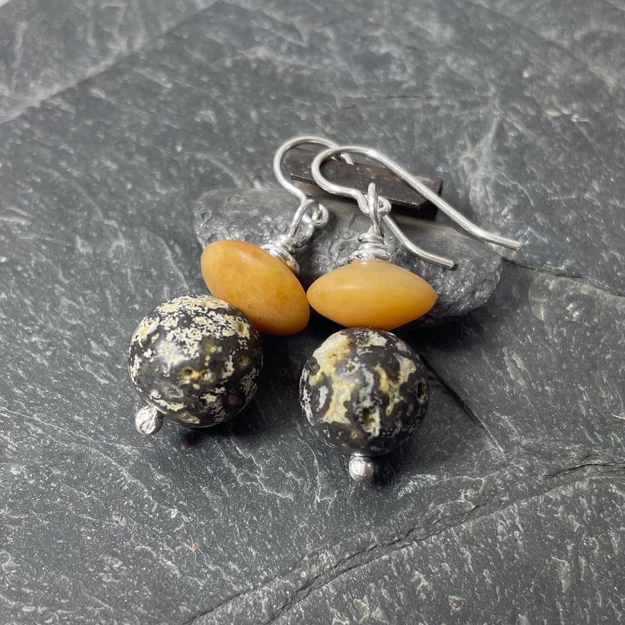 Silver Ocean Jasper and aventurine earrings