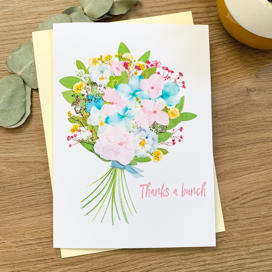 Pressed Flower Thank You Card Print Thanks A Bunch Bouquet Card Gift For Friends