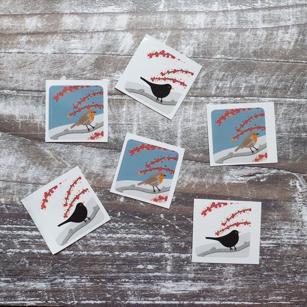 Robin and Blackbird Envelope Stickers - Set of 6