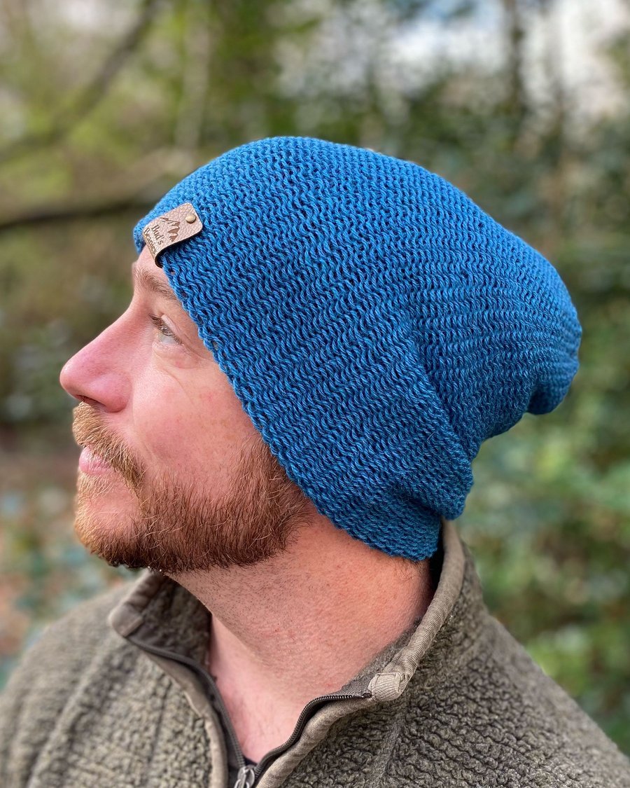 Slouchy style beanie hat in 'Waterfall' (Cobalt blue) wool (unisex)