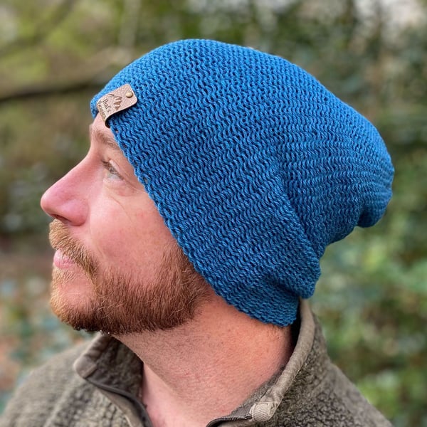 Slouchy style beanie hat in 'Waterfall' (Cobalt blue) wool (unisex)