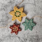 Nordic Rustic Snowflake Ornaments, Folk Art Christmas Hanging Décor, Set of 3