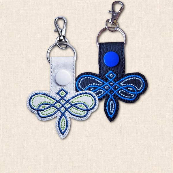 Celtic Dragonfly Keyring - Embroidered Faux Leather Bag Charm