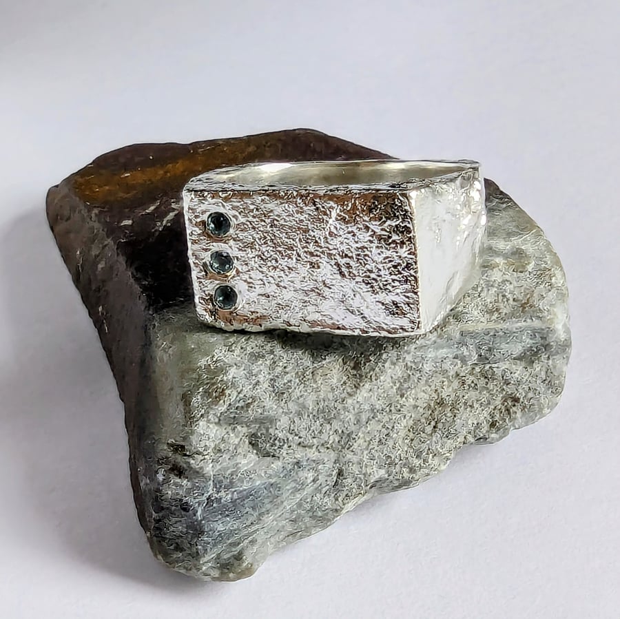 Sterling Silver Swiss Blue Topaz Signet Style Ring, UNISEX