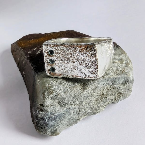 Sterling Silver Swiss Blue Topaz Signet Style Ring, UNISEX