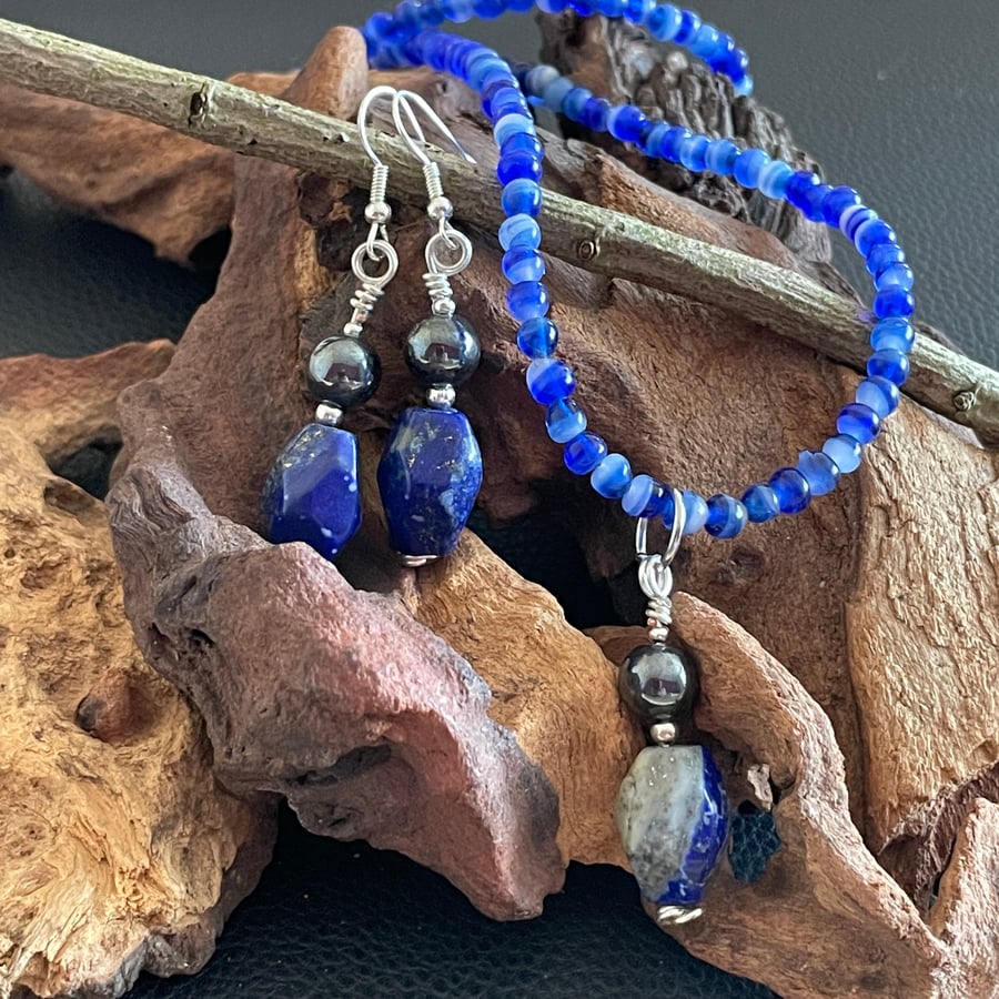 Stunning Handmade Sodalite & Hematite Blue Beaded Gift Set