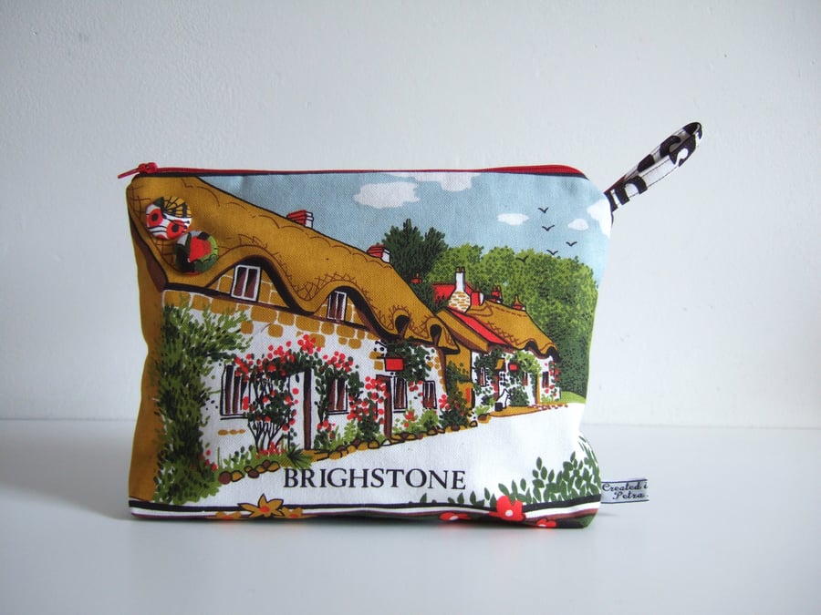 Make up bag or purse in vintage Brigstone Isle of Wight print.