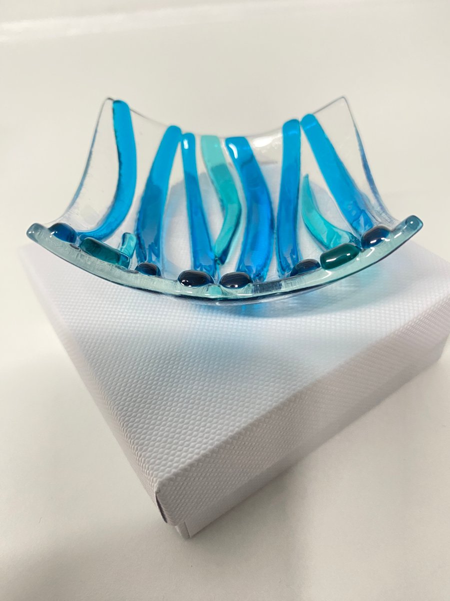 Sea inspired fused glass trinket dish 