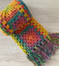 Chunky Crocheted Granny Square Scarf - Autumn Colours