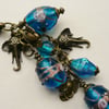 Handbag Charm Blue Indian Glass Bead Antique Bronze Elephant Themed KCJ1444