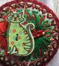 Hand Embroidered Floral Cat Brooch - Image 3