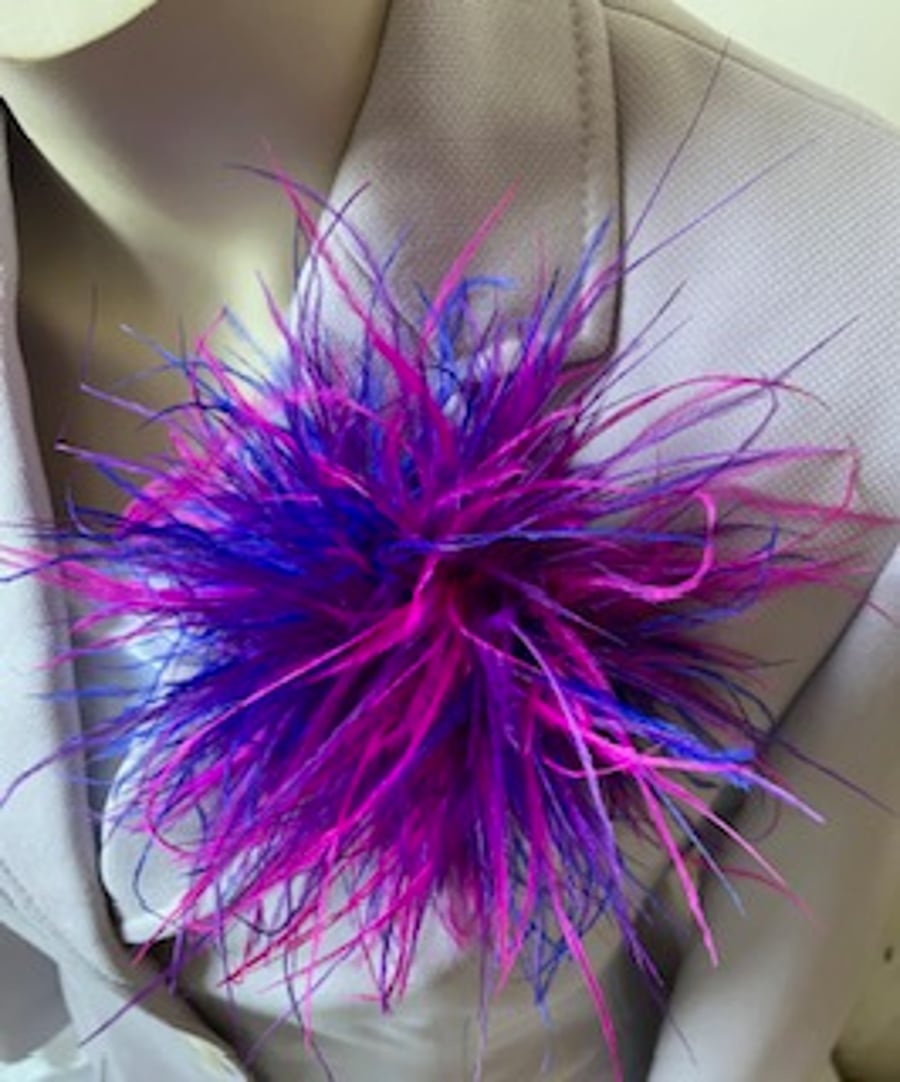 Elsie - Purple Mix Ostrich Feather Style Brooch - Corsage  Lapel 
