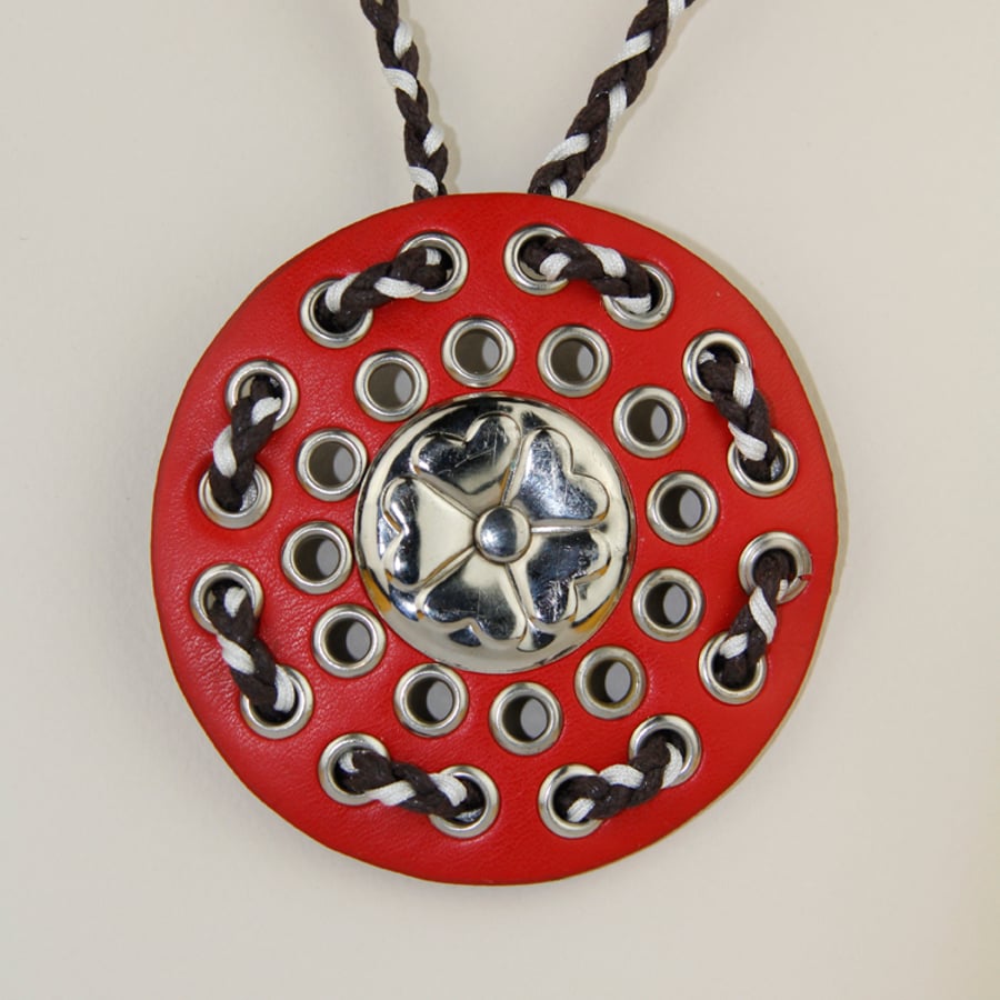 RED CIRCULAR LEATHER PENDANT