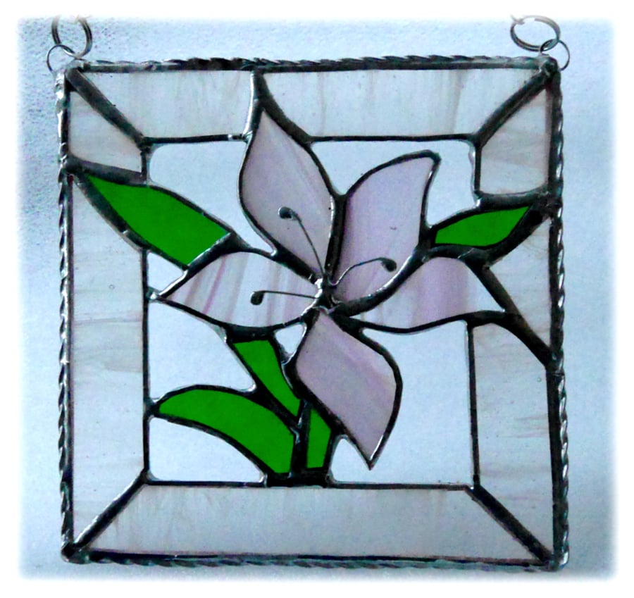 Lily Stained Glass Suncatcher Pale Pink Framed 015