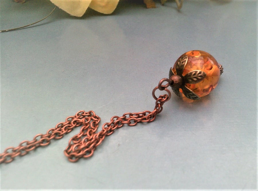 Amber Pendant Necklace, Copper and Amber Jewellery, Faux Amber Gift