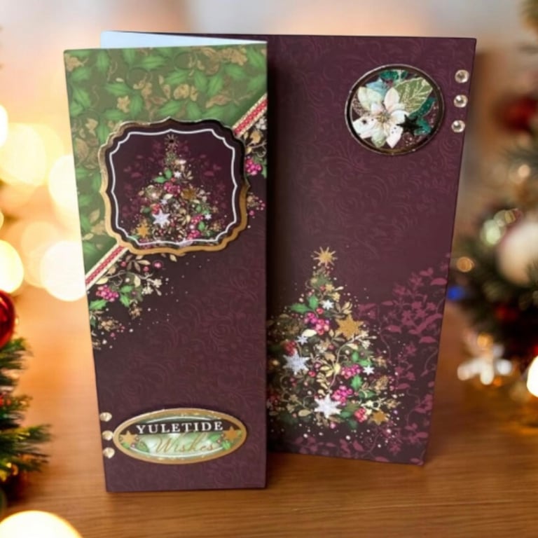 Handmade Elegant Yuletide Wishes Christmas Card. Contemporary Christmas Cards.
