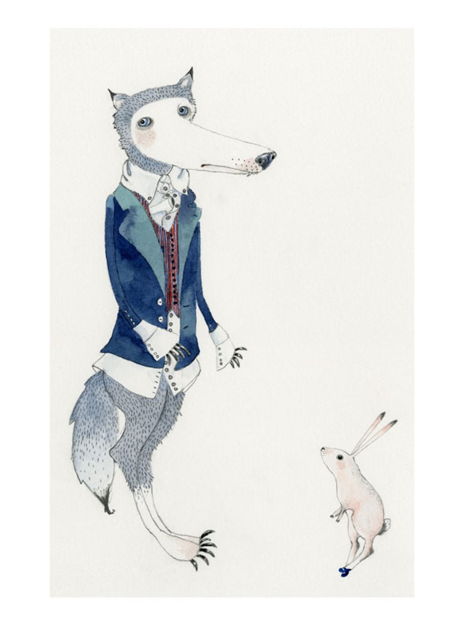 Wolf and Bunny A4 Giclee print illustration