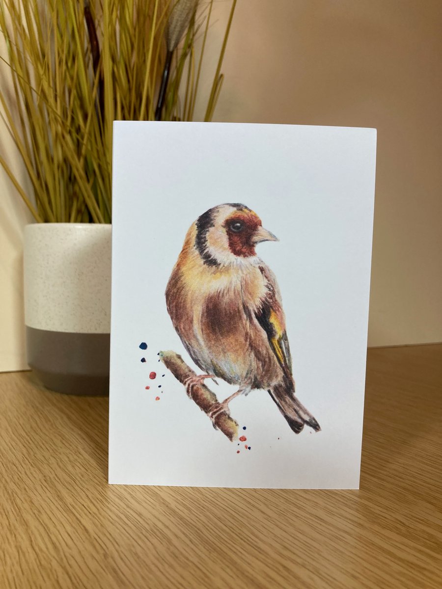 Goldfinch wildlife greetings card from an original watercolour painting.