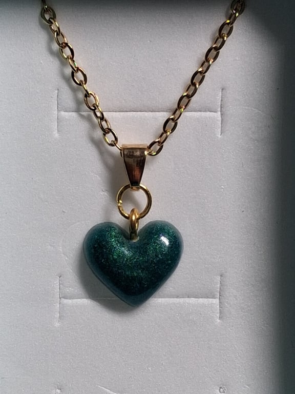 Heart necklace & chain,Small Green resin Heart pendant