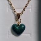 Heart necklace & chain,Small Green resin Heart pendant