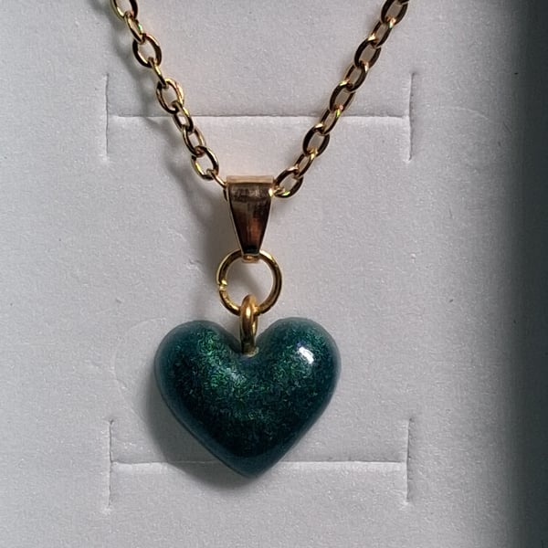 Heart necklace & chain,Small Green resin Heart pendant