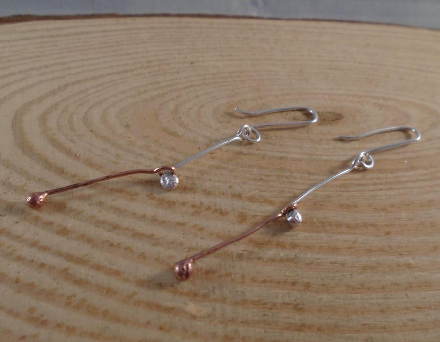 Sterling Silver and Copper Double Ball Drop Dangle Earrings